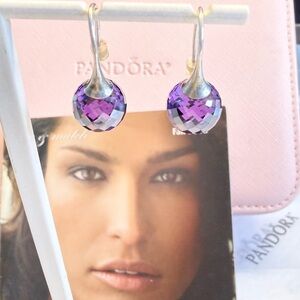 Pandora Retirec Silver and Purple Faceted Morning Dew Earrings